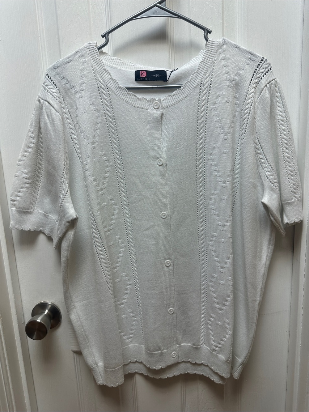 Kancy Kole Short-Sleeve Button Front Knit Blouse